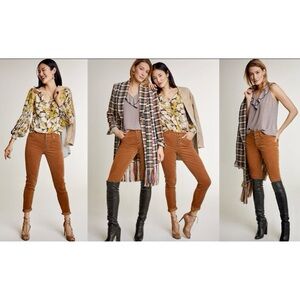 CAbi Micro Corduroy Rust Orange Skinny Pants Button Fly Sz 14